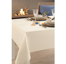 Gedeckter Tisch mit Tischdecke, Geschirr und Dekoration