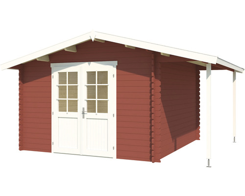 Holzgartenhaus mit Doppeltür und überdachtem Bereich