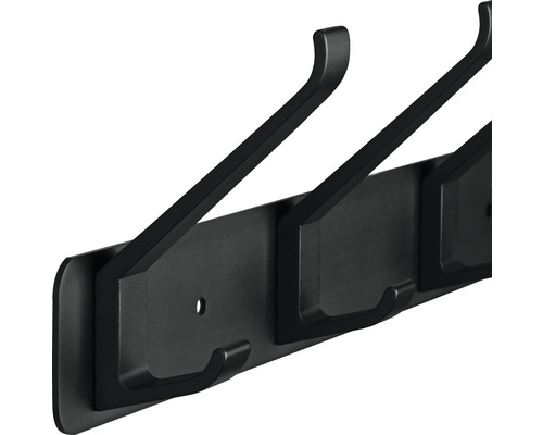 Schwarze Garderobenleiste mit Haken zur Wandmontage