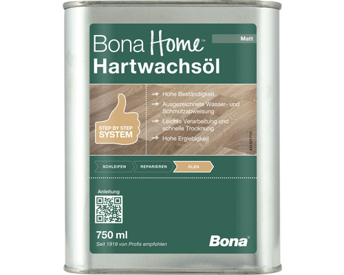 Bona Home Hartwachsöl matt transparent 750 ml Bona Home Hartwachsöl, 750 ml Dose für Holzoberflächen