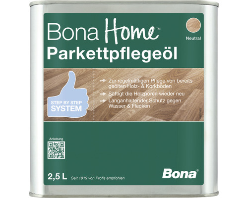 Bona Home Parkettpflegeöl neutral farblos 2,5 L Bona Home Parkettpflegeöl in einer 2,5 Liter Dose für die regelmäßige Pflege von geölten Holz und Korkböden