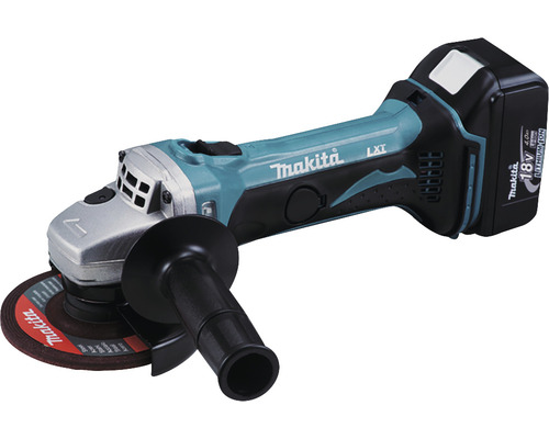 Makita Akku Winkelschleifer mit Schleifscheibe und Zusatzhandgriff