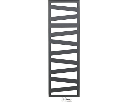 Designheizkörper Zehnder Ribbon 96,5x50 cm schwarz mit Mittelanschluss Anthrazitfarbener Handtuchwärmer mit horizontalen Heizrohren