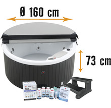 Runder Whirlpool mit Abdeckung, Treppe und Starterset, Durchmesser 160 Zentimeter, Höhe 73 Zentimeter