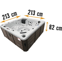 Abbildung eines Whirlpools mit den Maßen 213 mal 213 mal 82 Zentimeter.