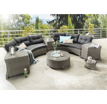 Graue Loungegruppe aus Polyrattan mit Tischgarnitur auf einer Terrasse