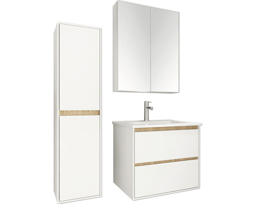 Badezimmerset mit Waschtischunterschrank, Spiegelschrank und Hochschrank