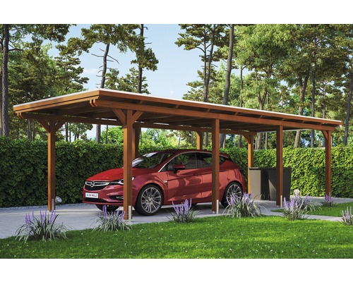 Einzelcarport SKAN HOLZ Emsland inkl. EPDM Folie, Pfostenanker 354 x 846 cm nussbaum