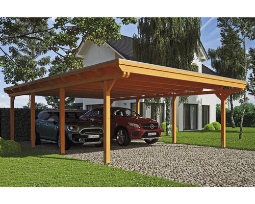 Doppelcarport SKAN HOLZ Emsland inkl. EPDM Folie, Pfostenanker 613 x 846 cm eiche hell