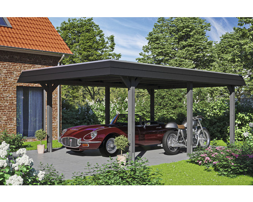 Einzelcarport SKAN HOLZ Wendland inkl. EPDM Folie, Pfostenanker 409 x 628 cm schiefer