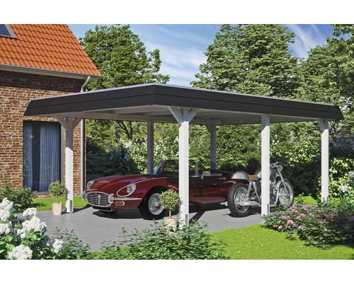 Einzelcarport SKAN HOLZ Wendland inkl. Pfostenanker 409 x 628 cm weiß jetzt  kaufen bei