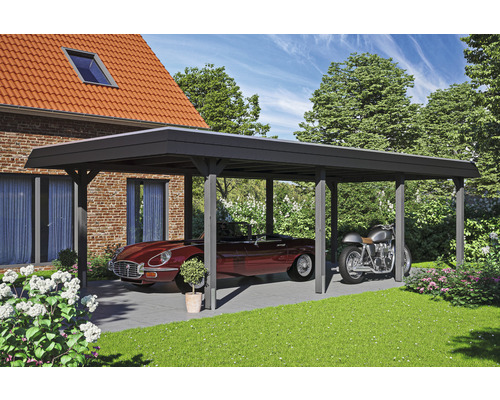 Einzelcarport SKAN HOLZ Wendland inkl. EPDM Folie, Pfostenanker 409 x 870 cm schiefer