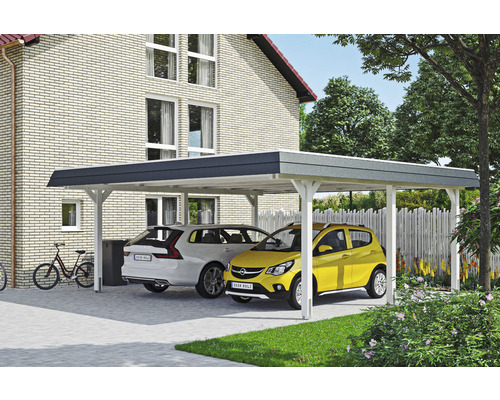 Doppelcarport SKAN HOLZ Wendland inkl. EPDM Folie, Pfostenanker 630 x 637 cm weiß