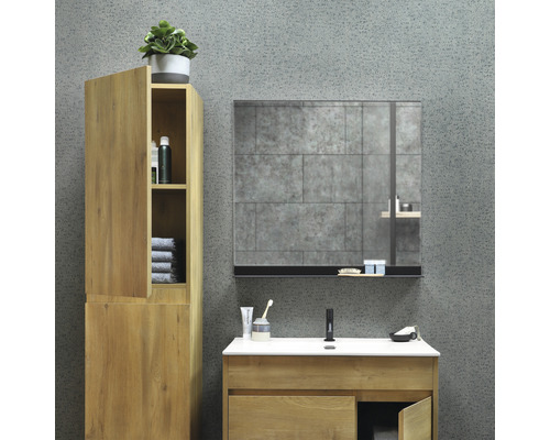 Modernes Badezimmer mit Waschtisch, Spiegelschrank und Hochschrank