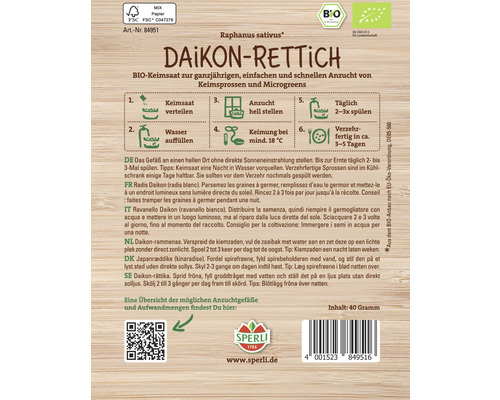 Daikon Rettich Keimsaat Verpackung für Keimsprossen und Microgreens