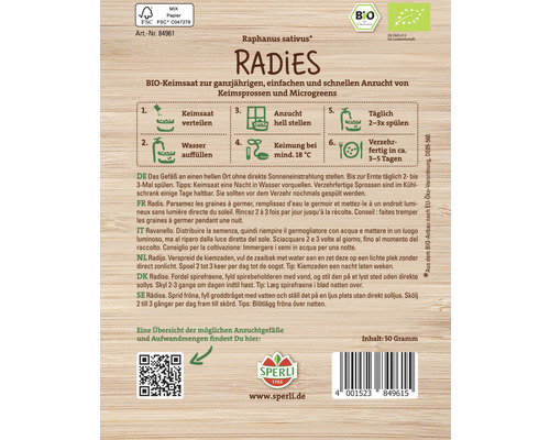 Samenpackung Radieschen zur Anzucht von Keimsprossen und Microgreens