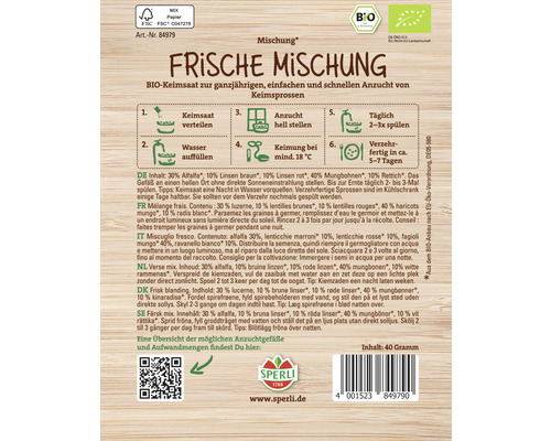 Samenmischung für Keimsprossen mit Anleitung und Sperli Logo
