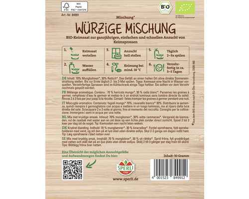Würzige Sprossenmischung von Sperli für die Anzucht von Keimsprossen