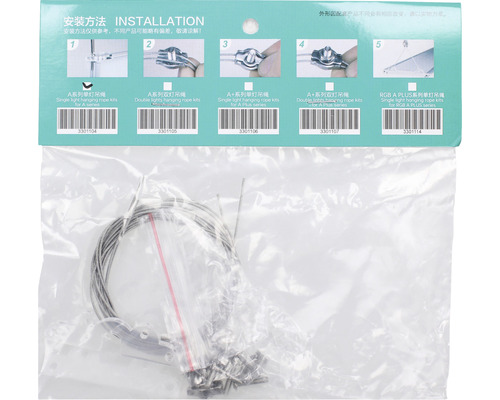 Seilaufhängungsset für Lampen in transparenter Verpackung