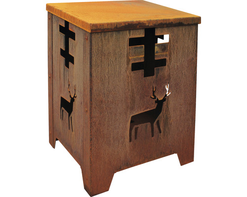 Dekoratives Beistelltisch aus Metall mit Hirschmotiven und geometrischen Ausschnitten