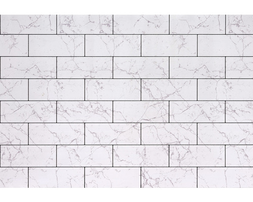 Fliesenwand mit Marmoroptik und rechteckigen Fliesen