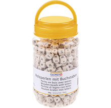 Holzperlen mit Buchstaben in Aufbewahrungsbox