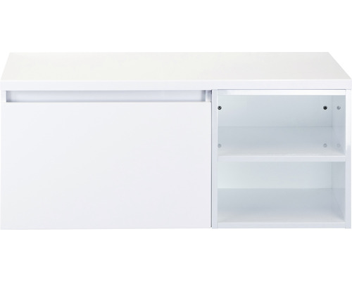 Waschbeckenunterschrank Sanox Frozen 43x100x45 cm mit Waschtischplatte und Regal weiß hochglanz