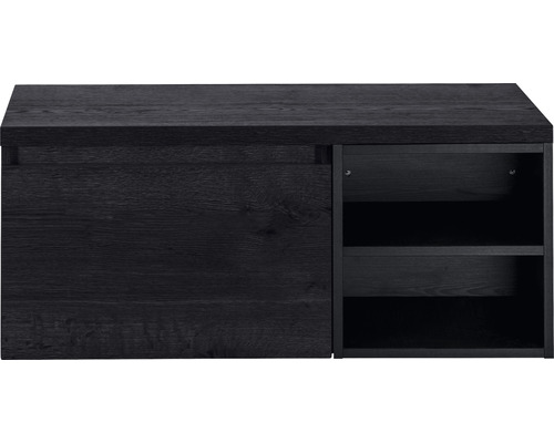 Waschbeckenunterschrank Sanox Frozen 43x100x45 cm mit Waschtischplatte und Regal black oak