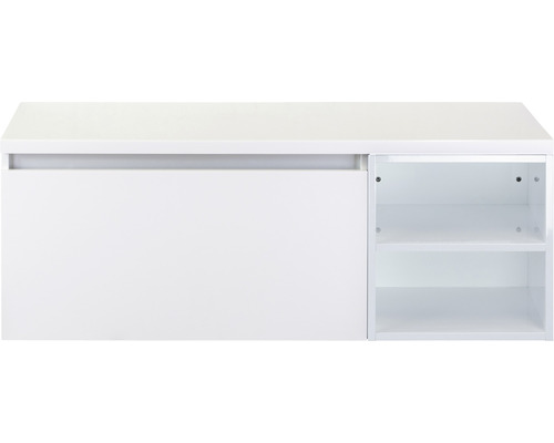 Waschbeckenunterschrank Sanox Frozen 43x120x45 cm mit Waschtischplatte und Regal weiß hochglanz
