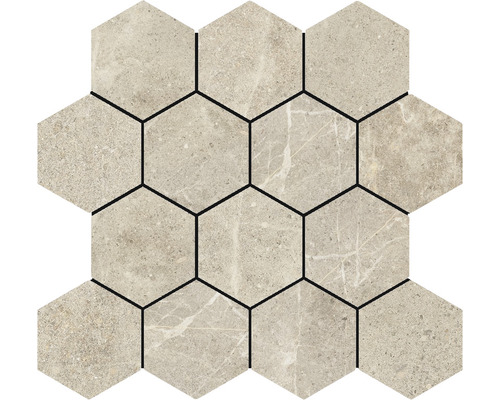 Feinsteinzeugmosaik Dolomiti Hexa nut 29x27 cm beige Sechseckige Mosaikfliesen aus Steinzeug