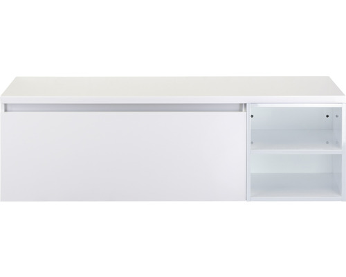 Waschbeckenunterschrank Sanox Frozen 43x140x45 cm mit Waschtischplatte und Regal weiß hochglanz