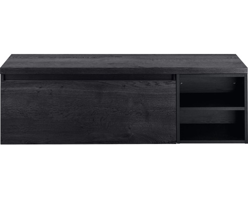 Waschbeckenunterschrank Sanox Frozen 43x140x45 cm mit Waschtischplatte und Regal black oak