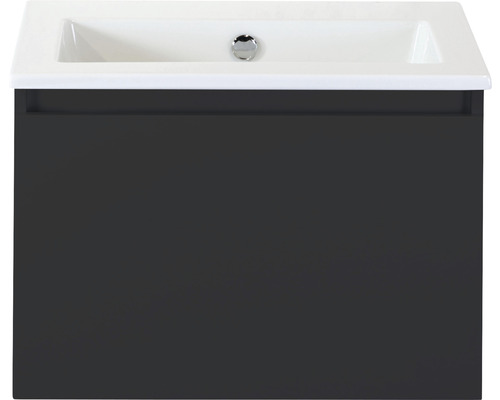 Waschbeckenunterschrank Sanox Frozen Keramik 42x61x46 cm mit Keramikwaschbecken ohne Hahnloch schwarz matt