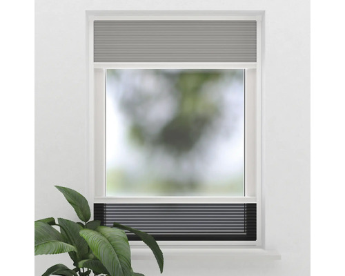 Fenster mit verspanntem Plissee als Sicht- und Sonnenschutz