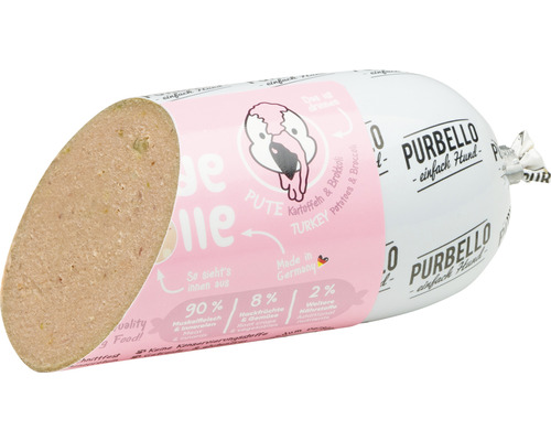 PurBello Hundewurst Truthahn mit Kartoffeln und Brokkoli im Anschnitt