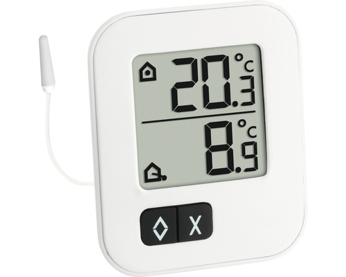 Innen- und Außenthermometer Digital TFA "MOXX" Kunststoff weiß Digitales Innenraumthermometer mit externem Sensor zur Temperaturmessung