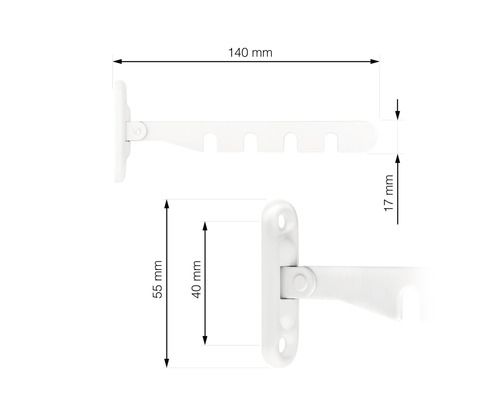 Technische Zeichnung eines schwenkbaren Kleiderhaken mit Maßangaben