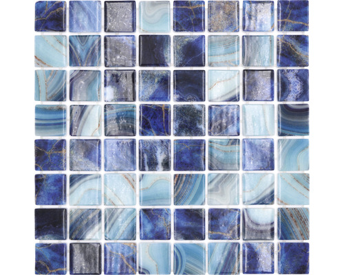 Glasmosaik Nature VP56384PUR 31,6x31,6 cm blau glänzend Mosaikfliese mit quadratischen, blauen Glassteinen