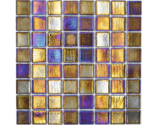 Glasmosaik Shell VP55386PUR 31,6x31,6 cm gold glänzend Mosaikfliese mit quadratischen Glasstücken