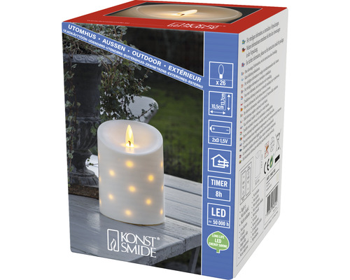 Konstsmide LED-Echtwachskerze mit Timer für den Außenbereich in der Verpackung