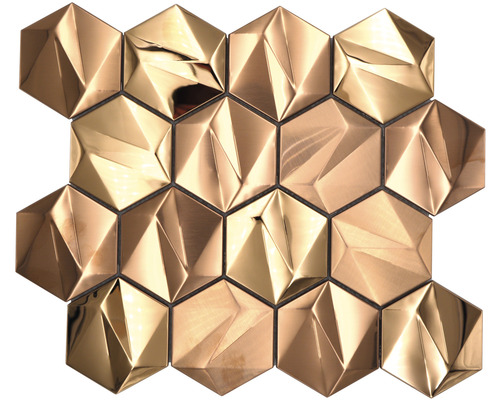 Metallmosaik Urban HXM 50BR 25,7x25,7 cm gold bronze glänzend Mosaikfliese mit hexagonaler Form und dreidimensionaler Oberfläche