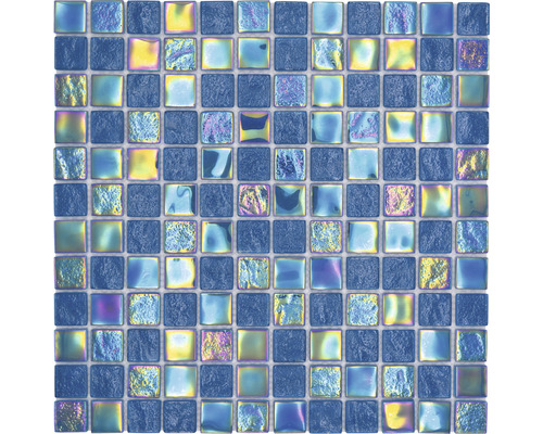 Glasmosaik CM S363 Quadrat Crystal mix Shell AZURE 25, 30x30 cm blau glänzend Mosaikfliese aus Glas