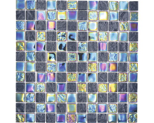 Glasmosaik CM S265 Quadrat Crystal mix Shell SAPHIRE 25, 30x30 cm blau glänzend Mosaikfliese mit quadratischen Elementen