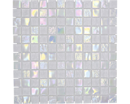 Glasmosaik CM S100 Quadrat Crystal mix Shell MYSTIC 25, 30x30 cm weiß glänzend Quadratische Glasmosaikfliese für Wand und Boden