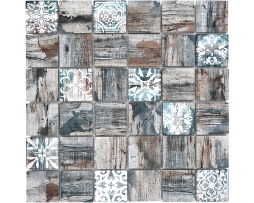 Glasmosaik Planet XCM Wood 900 29,8x29,8 cm grau matt Mosaikfliesen mit Holzdekor und Mustern