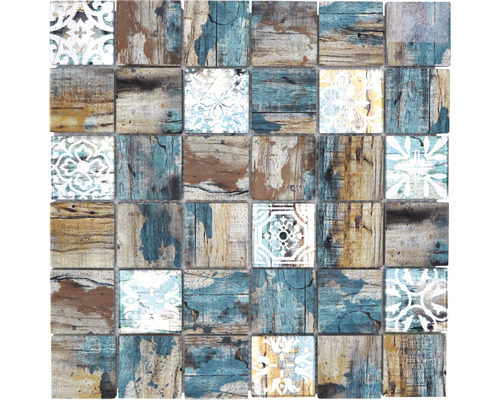 Glasmosaik Planet XCM Wood 800 29,8x29,8 cm beige matt Quadratische Mosaikfliese mit Holz- und Musterdesign für Wand- und Bodengestaltung