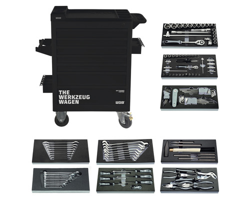 Werkzeugwagen mit verschiedenen Werkzeugsätzen