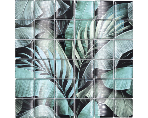 Mosaikfliese mit tropischen Blattmotiven