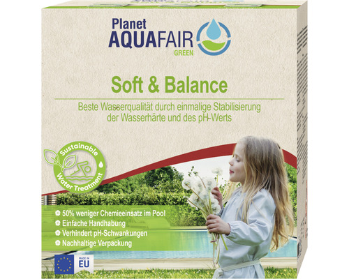 Poolchemie AquaFair Stabilisiert der Wasserhärte 4 kg Planet Aquafair Green Soft and Balance Wasserpflege Produktverpackung