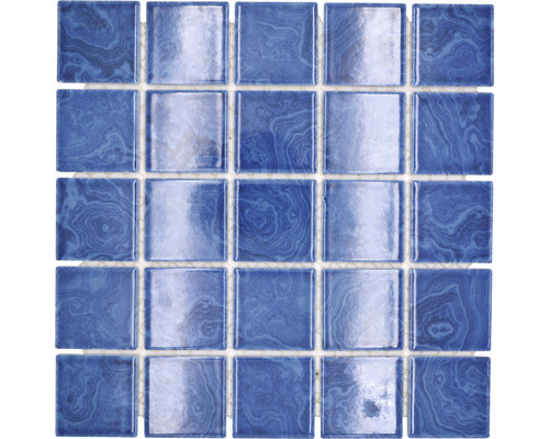 Keramikmosaik SD 621N Quadrat 30,4x30,4cm uni Beach Blue glänzend Quadratische Mosaikfliese in blauer Marmoroptik